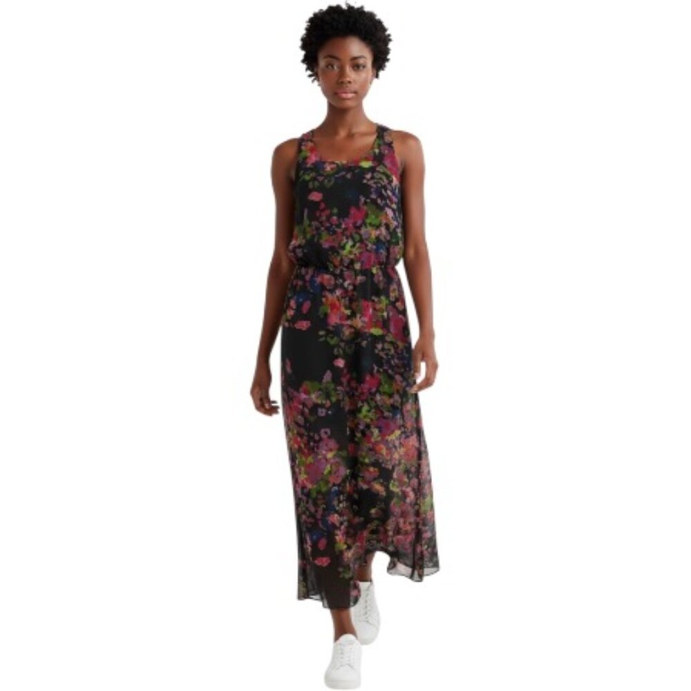 W11 by Walter Baker Medium Navy Floral Side Slit Sleeveless Maxi Dress